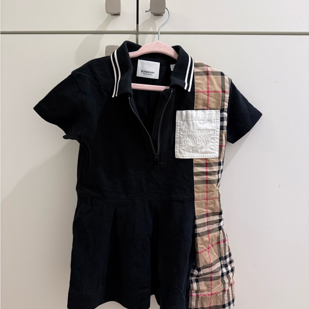 Burberry Kids Black and Plaid Polo Dress